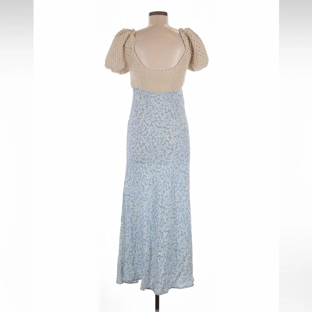 Rixo London Sardinia Crochet Knit Floral Maxi Dress in Cream and Light Blue - Picture 3 of 10